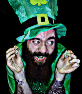 Picture, brearded man with leprechaun hat laughing